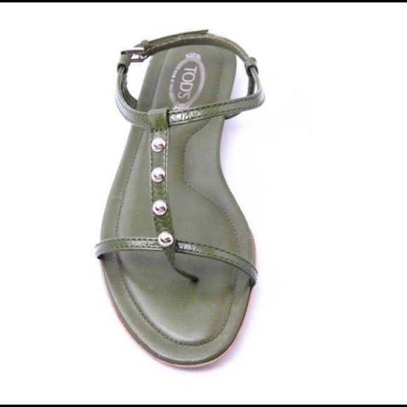 Tod's Matisse Patent Leather Stud Sandal Olive - Picture 2 of 7